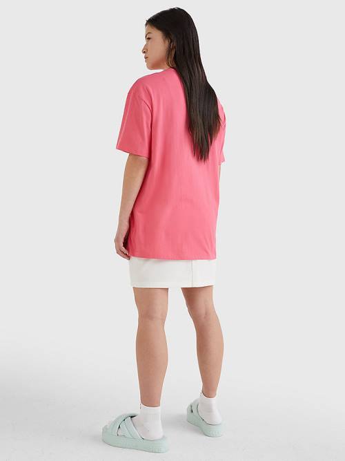 Tommy Hilfiger College Boyfriend Fit T-shirts Dames Roze | TH814ADT