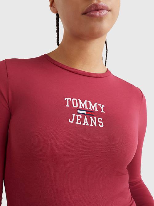 Tommy Hilfiger College Logo Long Sleeve Bodysuit T-shirts Dames Rood | TH206GUC