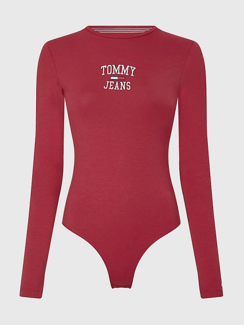 Tommy Hilfiger College Logo Long Sleeve Bodysuit T-shirts Dames Rood | TH206GUC