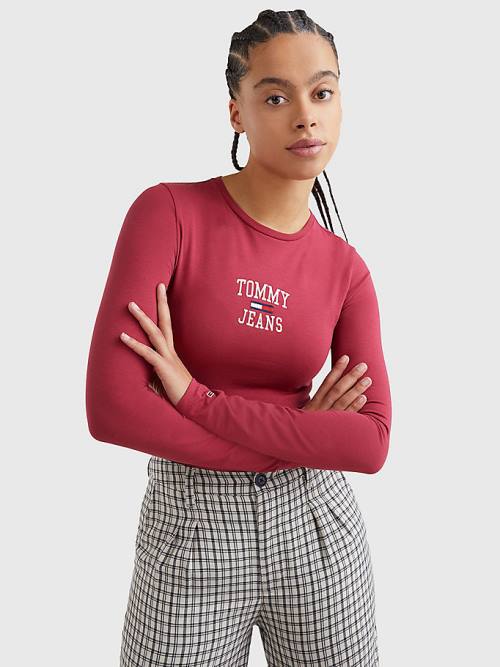 Tommy Hilfiger College Logo Long Sleeve Bodysuit T-shirts Dames Rood | TH206GUC