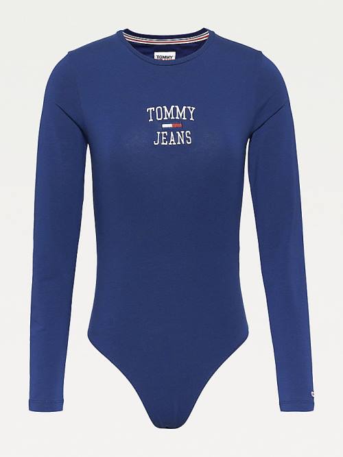 Tommy Hilfiger College Logo Long Sleeve Bodysuit T-shirts Dames Blauw | TH925MNQ