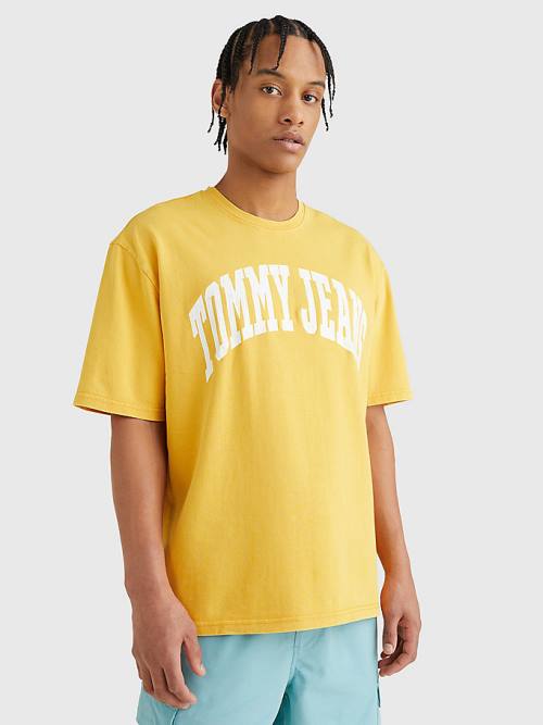 Tommy Hilfiger College Logo T-shirts Heren Geel | TH781UVJ