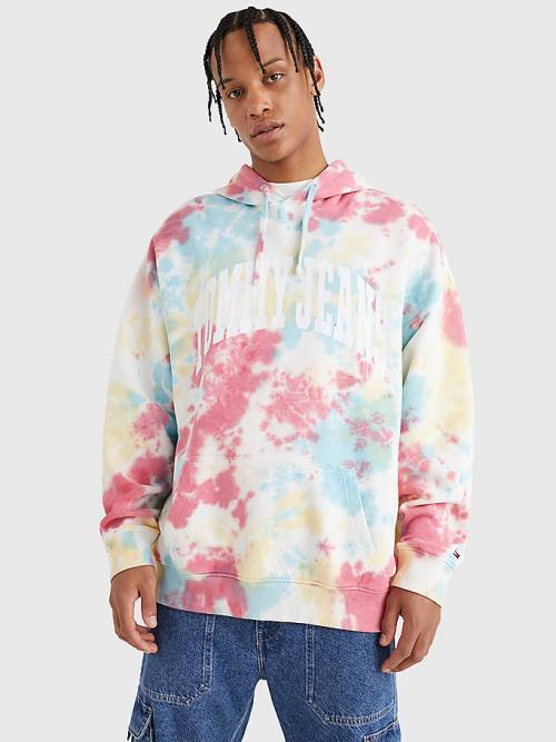 Tommy Hilfiger College Logo Tie-Dye Hoodie Heren Wit | TH972XJS