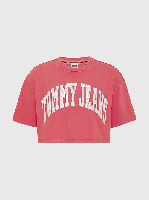 Tommy Hilfiger College Oversized Cropped T-shirts Dames Roze | TH065SNF