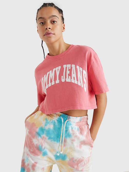 Tommy Hilfiger College Oversized Cropped T-shirts Dames Roze | TH065SNF