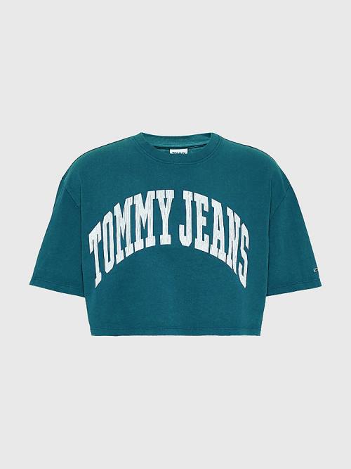 Tommy Hilfiger College Oversized Cropped T-shirts Dames Groen | TH742KWV