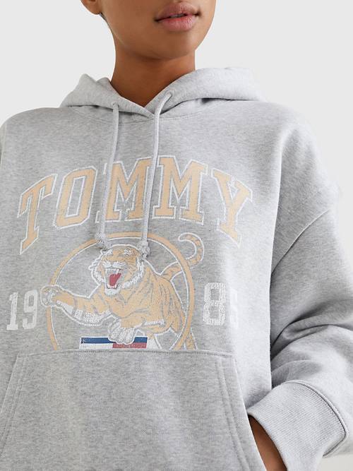 Tommy Hilfiger College Tiger Logo Relaxed Hoodie Dames Grijs | TH350XOF