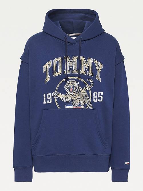 Tommy Hilfiger College Tiger Logo Relaxed Hoodie Dames Blauw | TH610UIG