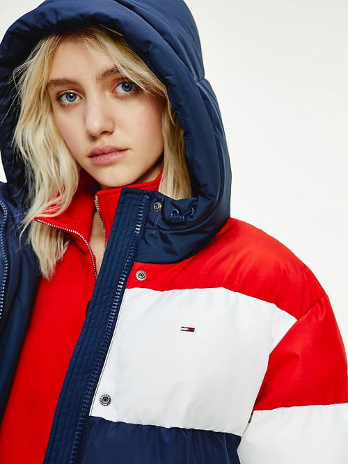 Tommy Hilfiger Colour-Blocked Belted Down Puffer Jassen Dames Blauw | TH386KYO