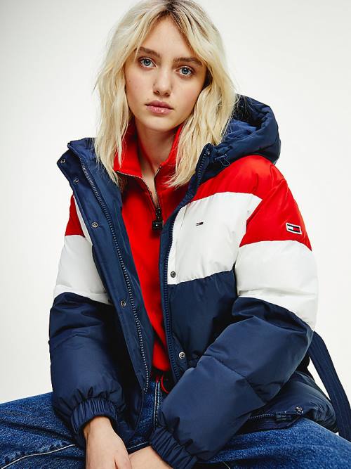 Tommy Hilfiger Colour-Blocked Belted Down Puffer Jassen Dames Blauw | TH386KYO