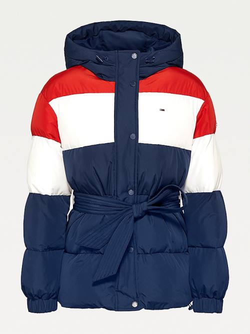 Tommy Hilfiger Colour-Blocked Belted Down Puffer Jassen Dames Blauw | TH386KYO