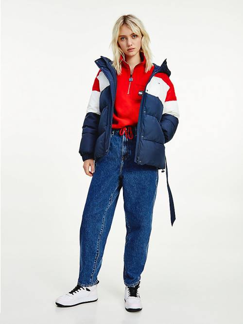 Tommy Hilfiger Colour-Blocked Belted Down Puffer Jassen Dames Blauw | TH386KYO