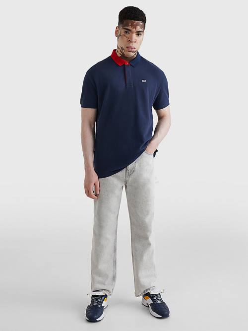 Tommy Hilfiger Colour-Blocked Collar Relaxed Fit Poloshirt Heren Blauw | TH938KUQ