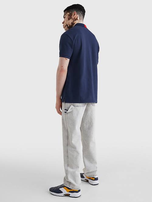 Tommy Hilfiger Colour-Blocked Collar Relaxed Fit Poloshirt Heren Blauw | TH938KUQ