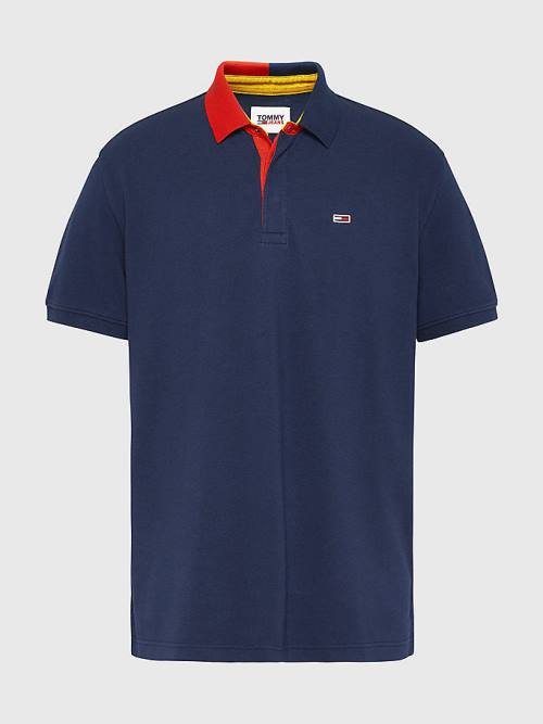 Tommy Hilfiger Colour-Blocked Collar Relaxed Fit Poloshirt Heren Blauw | TH938KUQ