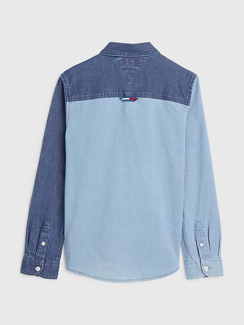 Tommy Hilfiger Colour-Blocked Denim Overhemd Jongens Denim | TH381CHM