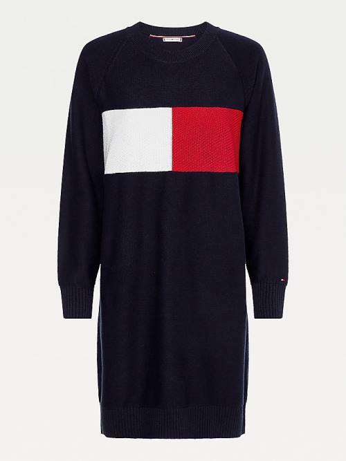 Tommy Hilfiger Colour-Blocked Flag Jumper Jurken Dames Blauw | TH618WRO