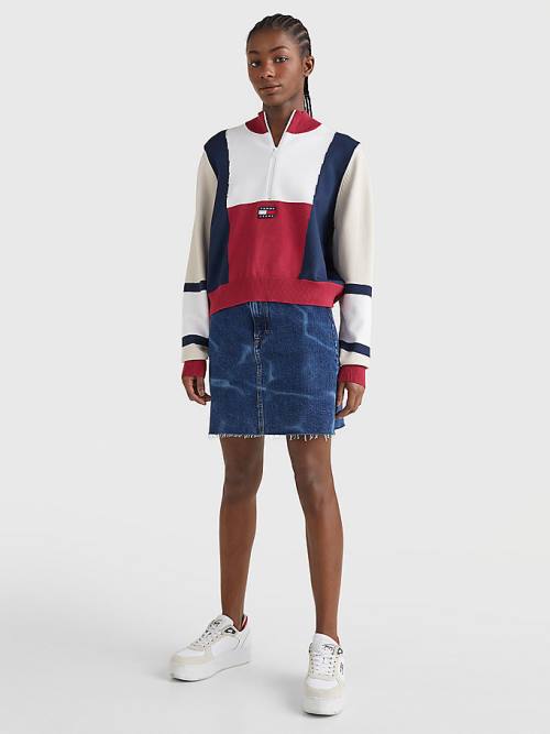 Tommy Hilfiger Colour-Blocked Half-Zip Jumper Truien Dames Rood | TH835CFP