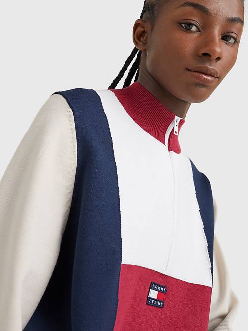 Tommy Hilfiger Colour-Blocked Half-Zip Jumper Truien Dames Rood | TH835CFP