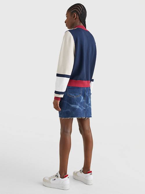 Tommy Hilfiger Colour-Blocked Half-Zip Jumper Truien Dames Rood | TH835CFP