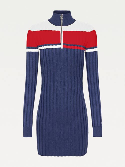 Tommy Hilfiger Colour-Blocked Half-Zip Jumper Jurken Dames Blauw | TH912HKQ