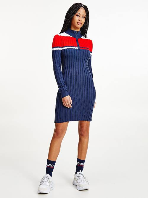 Tommy Hilfiger Colour-Blocked Half-Zip Jumper Jurken Dames Blauw | TH912HKQ