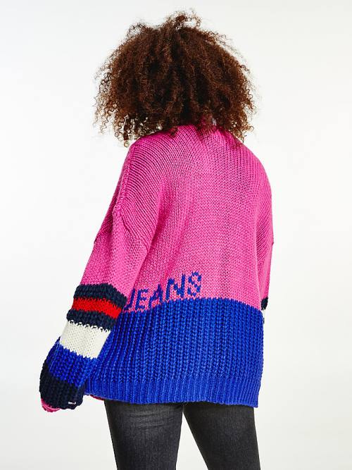 Tommy Hilfiger Colour-Blocked Knit Cardigan Truien Dames Paars | TH326MUD