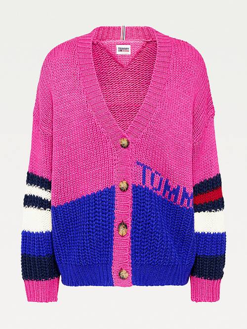 Tommy Hilfiger Colour-Blocked Knit Cardigan Truien Dames Paars | TH326MUD