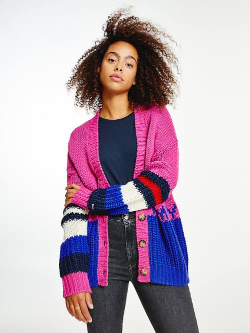 Tommy Hilfiger Colour-Blocked Knit Cardigan Truien Dames Paars | TH326MUD