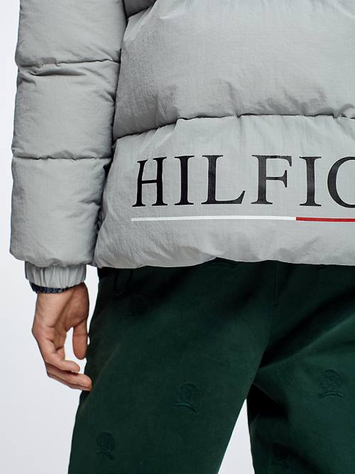 Tommy Hilfiger Colour-Blocked Met Capuchon High Loft Puffer Jassen Heren Grijs | TH706TAZ