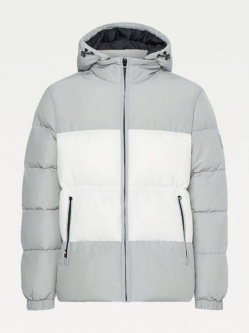 Tommy Hilfiger Colour-Blocked Met Capuchon High Loft Puffer Jassen Heren Grijs | TH706TAZ