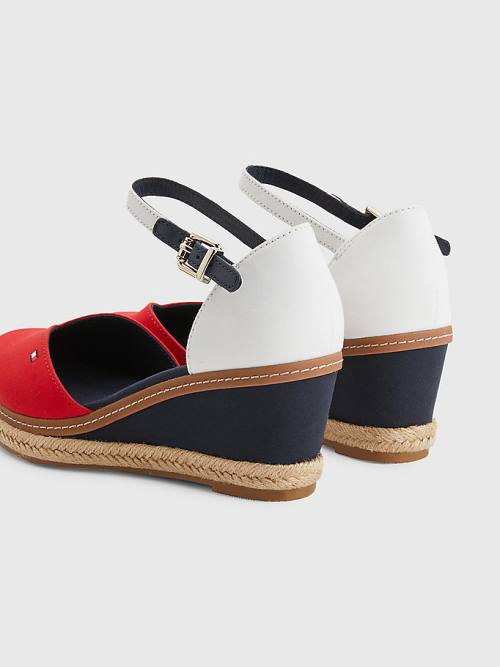 Tommy Hilfiger Colour-Blocked Mid Heel Wedge Espadrilles Sandalen Dames Rood | TH271XJE