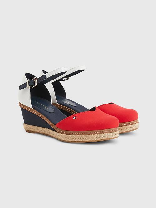 Tommy Hilfiger Colour-Blocked Mid Heel Wedge Espadrilles Sandalen Dames Rood | TH271XJE