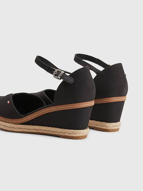 Tommy Hilfiger Colour-Blocked Mid Heel Wedge Espadrilles Sandalen Dames Zwart | TH361ESJ