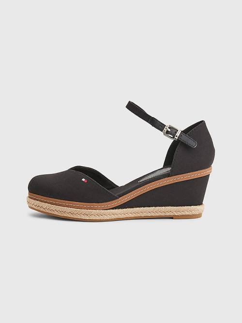 Tommy Hilfiger Colour-Blocked Mid Heel Wedge Espadrilles Sandalen Dames Zwart | TH361ESJ