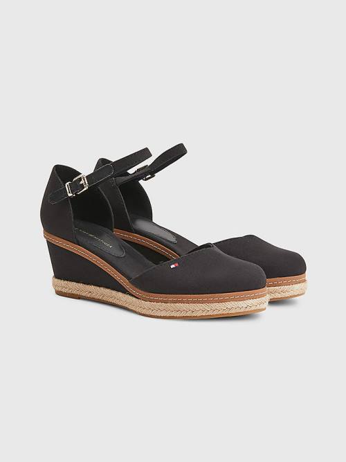 Tommy Hilfiger Colour-Blocked Mid Heel Wedge Espadrilles Sandalen Dames Zwart | TH361ESJ