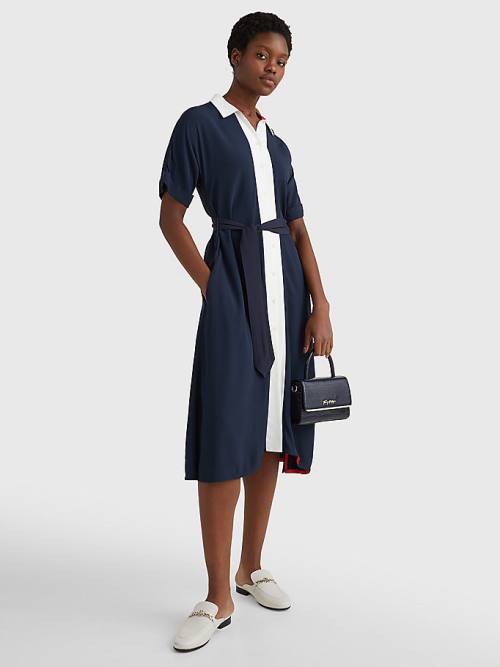 Tommy Hilfiger Colour-Blocked Midi Shirt Jurken Dames Blauw | TH350ATZ