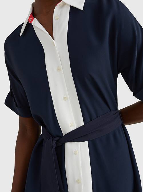 Tommy Hilfiger Colour-Blocked Midi Shirt Jurken Dames Blauw | TH350ATZ