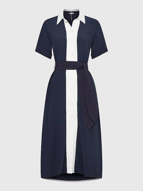 Tommy Hilfiger Colour-Blocked Midi Shirt Jurken Dames Blauw | TH350ATZ