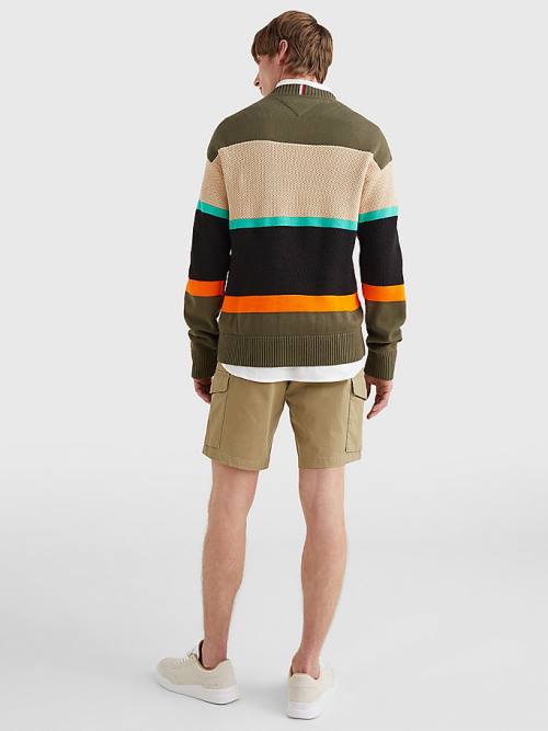 Tommy Hilfiger Colour-Blocked Mixed Knit Jumper Truien Heren Khaki | TH019GRA