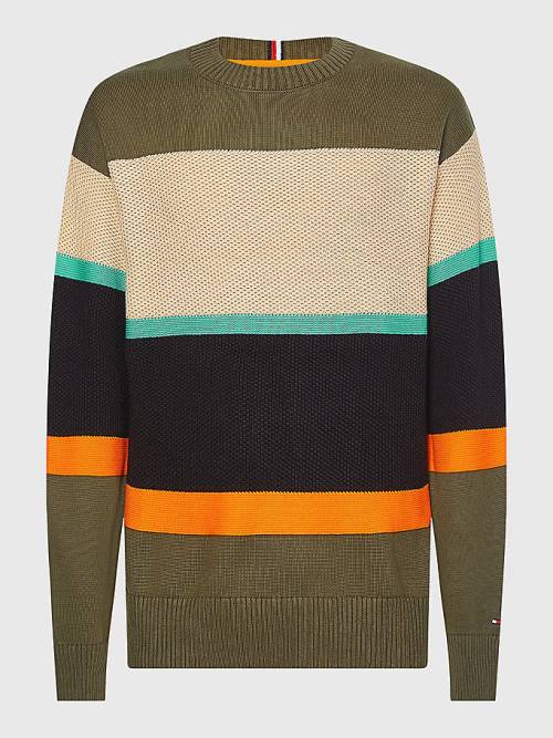 Tommy Hilfiger Colour-Blocked Mixed Knit Jumper Truien Heren Khaki | TH019GRA