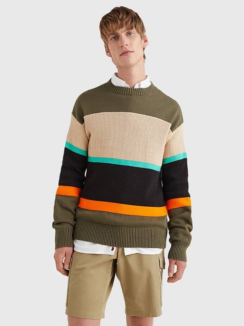 Tommy Hilfiger Colour-Blocked Mixed Knit Jumper Truien Heren Khaki | TH019GRA