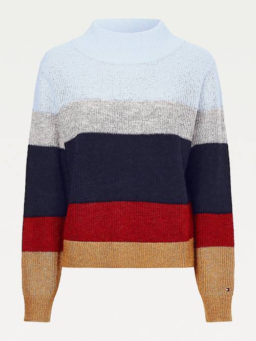 Tommy Hilfiger Colour-Blocked Mock Turtleneck Jumper Truien Dames Blauw | TH375CWS