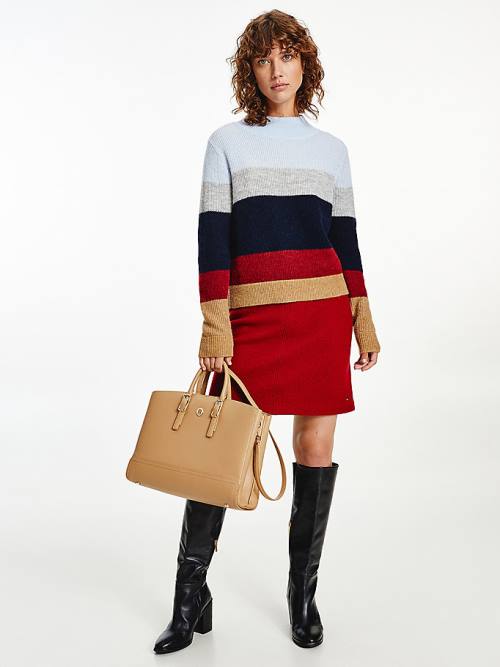 Tommy Hilfiger Colour-Blocked Mock Turtleneck Jumper Truien Dames Blauw | TH375CWS