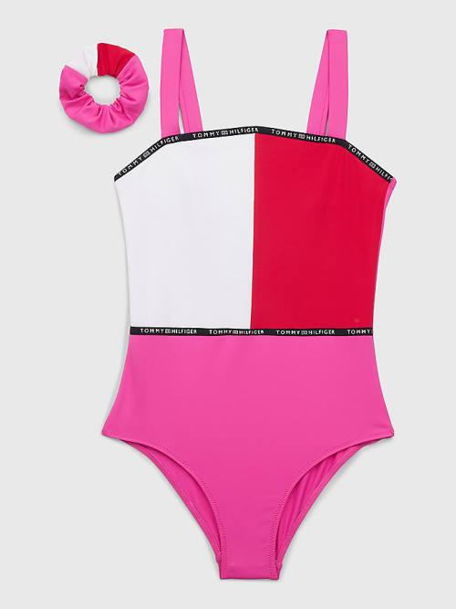 Tommy Hilfiger Colour-Blocked One-Piecesuit Zwemkleding Meisjes Roze | TH104XJE