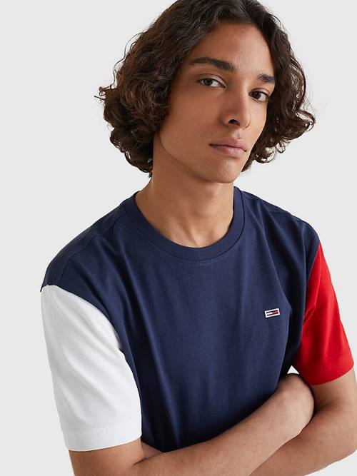 Tommy Hilfiger Colour-Blocked Organic Katoenen T-shirts Heren Blauw | TH621TJD