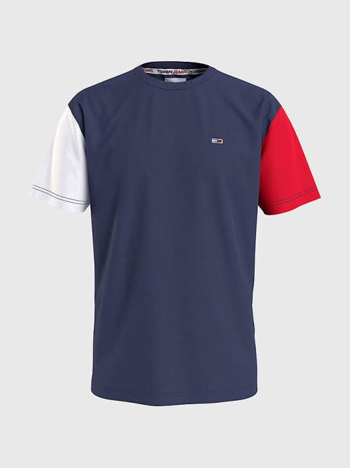 Tommy Hilfiger Colour-Blocked Organic Katoenen T-shirts Heren Blauw | TH621TJD