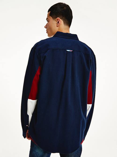 Tommy Hilfiger Colour-Blocked Organic Katoenen Twill Overhemd Heren Blauw | TH840ZWT