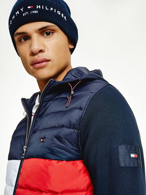 Tommy Hilfiger Colour-Blocked Padded Zip-Thru Hoodie Heren Blauw | TH047LTQ