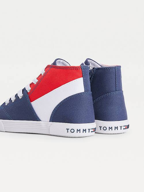 Tommy Hilfiger Colour-Blocked Recycled Katoenen Canvas High-Top Sneakers Jongens Blauw | TH120GMX